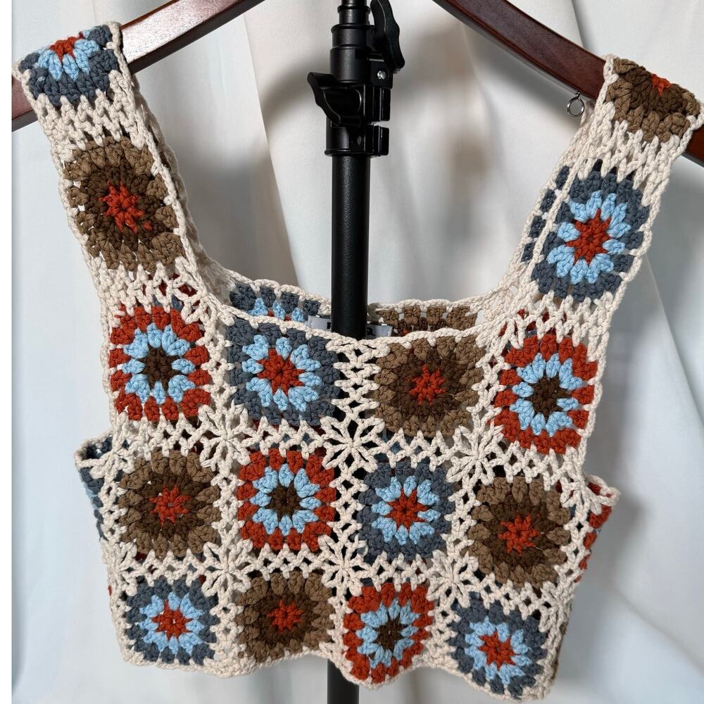 RSQ Granny Square Crochet Tank Top XS Boho Festival Y2K Cottagecore